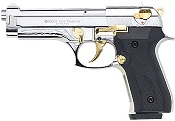 Beretta V92F 9MM PA Blank Firing Gun - Nickel Gold Engraved