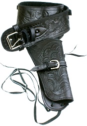 Single Tooled Black Leather Western Holster  Medium                                 