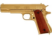 Replica M1911A1 Government Automatic Pistol Non-Firing Gun Gold Finish, Wood Grips 